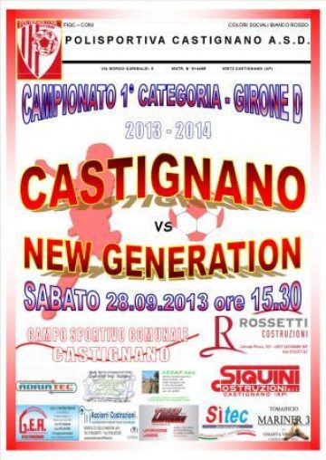 IV Giornata di Campionato: CASTIGNANO – NEW GENERATION